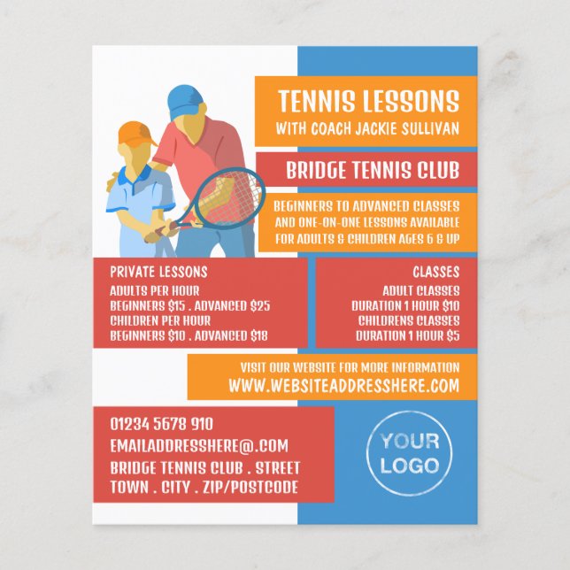 Tennis Art Design, Tennis Lessons/Classes Advert Flyer (Front)