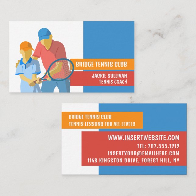 Tennis Art Design, Tennis Player/Coach/Instructor Business Card (Front/Back)