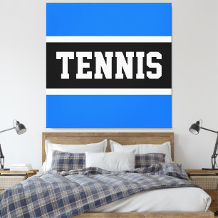 TENNIS Athletic Bright Blue Black White Stripes Canvas Print