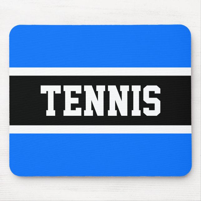 TENNIS Athletic Bright Blue Black White Stripes Mouse Mat (Front)