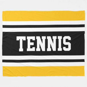 TENNIS Athletic Gray Black White Racing Stripes Fleece Blanket