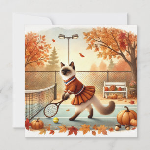 Tennis Autumn Cat with Flowers Holiday Card