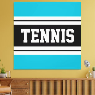 TENNIS Azure Yellow Black White Racing Stripes Canvas Print
