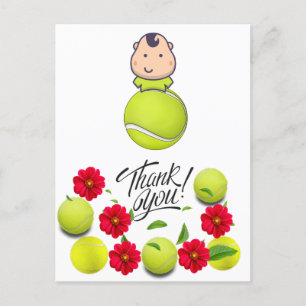 Tennis baby on the ball for baby shower thank you  postcard