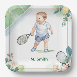 Tennis baby Shower Boy on the Court  Paper Plate