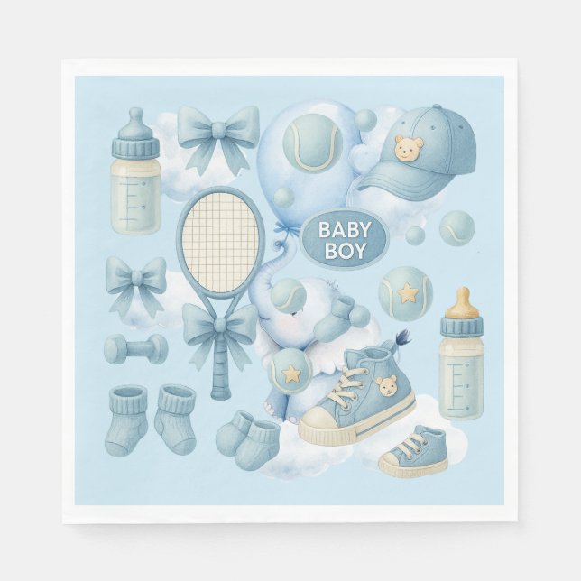 Tennis Baby Shower for Baby Boy Blue themed Napkin (Front)