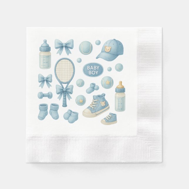 Tennis Baby Shower for Baby Boy Blue themed Napkin (Front)