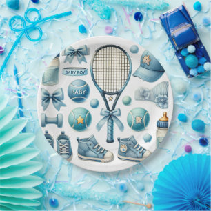 Tennis Baby Shower for Baby Boy Blue themed Paper Plate