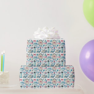 Tennis Baby Shower for Baby Boy Blue themed Wrapping Paper