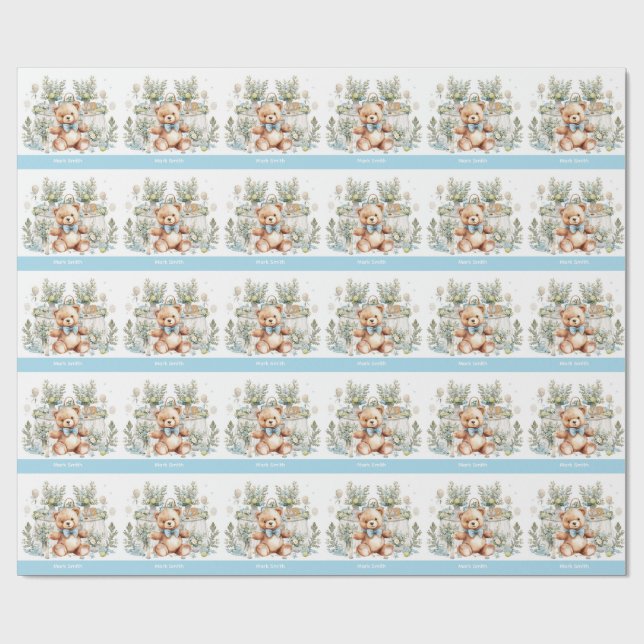 Tennis Baby Shower for Baby  Boy Blue themed Wrapping Paper (Flat)