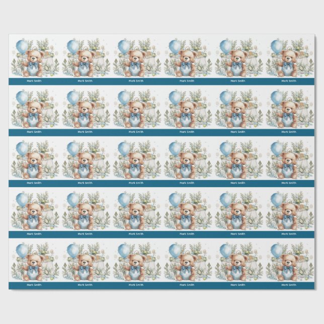Tennis Baby Shower for Baby  Boy Blue themed Wrapping Paper (Flat)