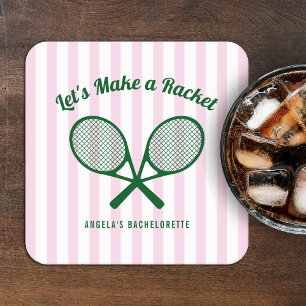 Tennis Bachelorette Party Make a Racket Striped Square Paper Coaster