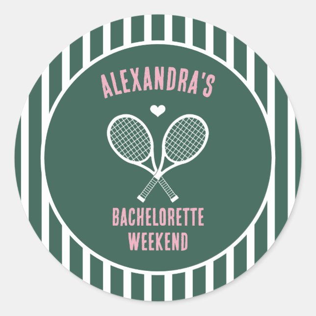Tennis Bachelorette party preppy green Classic Round Sticker (Front)