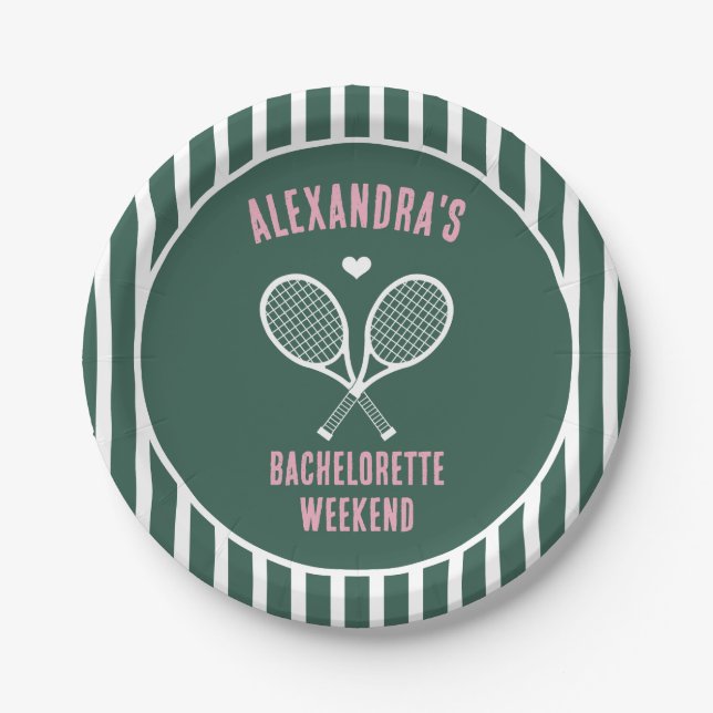 Tennis Bachelorette party preppy green Paper Plate (Front)