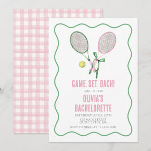 Tennis Bachelorette party preppy plaid pink green Invitation