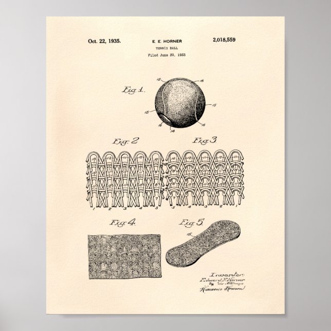 Tennis Ball 1935 Patent Art Old Peper Poster (Front)