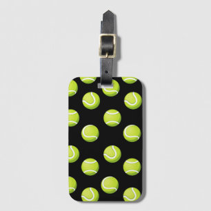 Tennis ball all over on black background   luggage tag