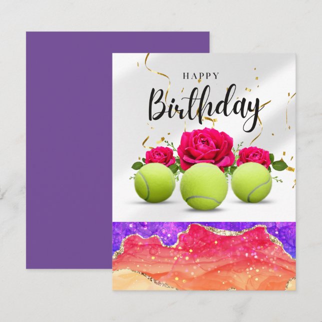Tennis ball and Flowers for Player Birthday  Card (Front/Back)