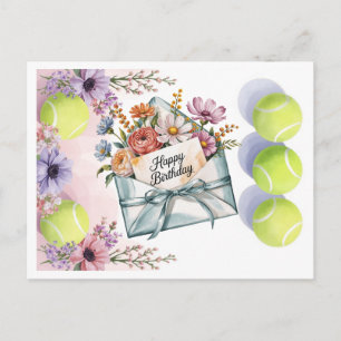 Tennis ball and Flowers for Player Birthday Postcard
