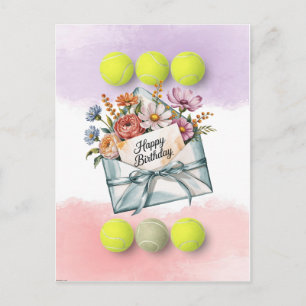 Tennis ball and Flowers for Player Birthday Postcard