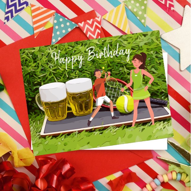 Tennis ball and glass of beer  birthday  postcard (Creator Uploaded)