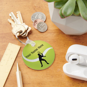 Tennis Ball and Male Player Silhouette Key Ring