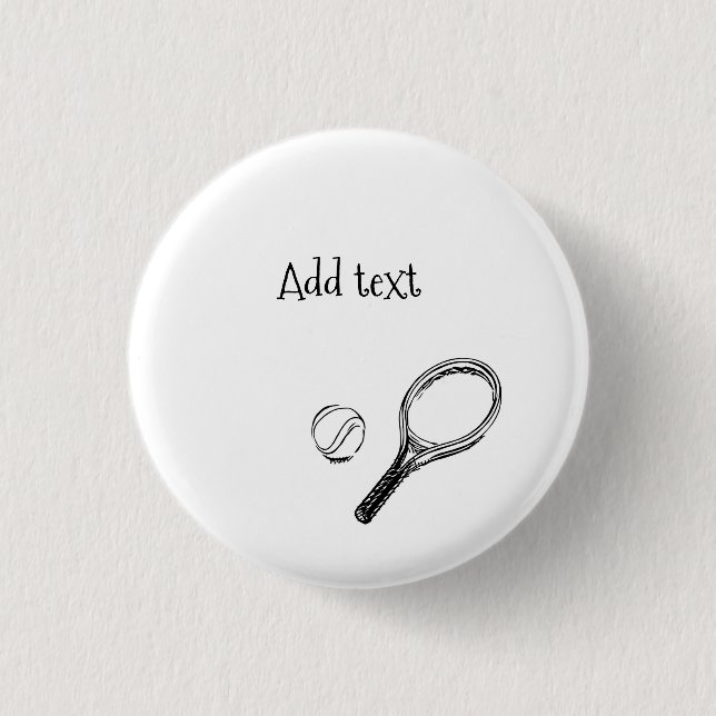 Tennis ball and racket black and white 3 cm round badge (Front)