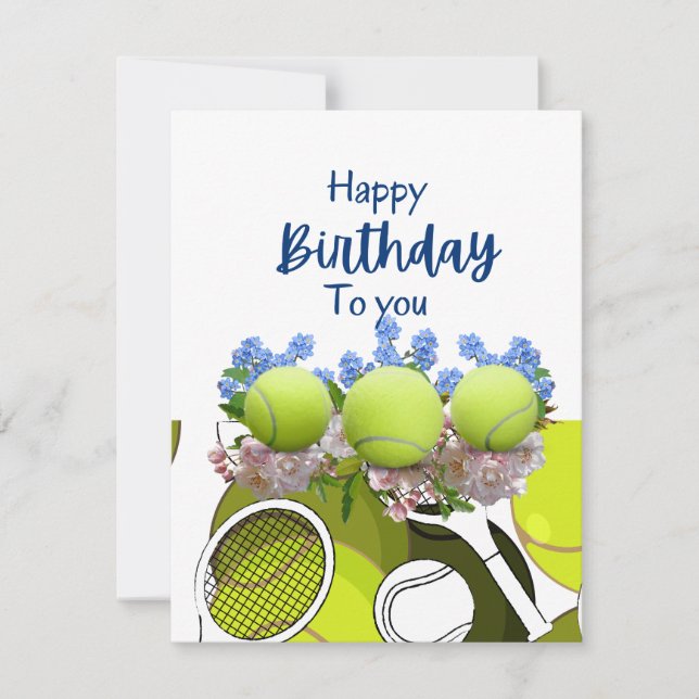 Tennis ball and racket black & white Birthday   Card (Front)