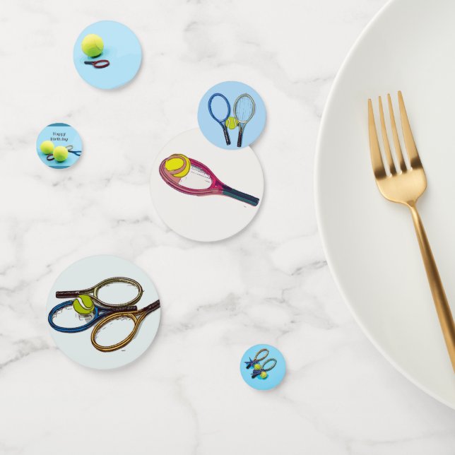 Tennis ball and racket Happy Birthday blue  Confetti (Group)
