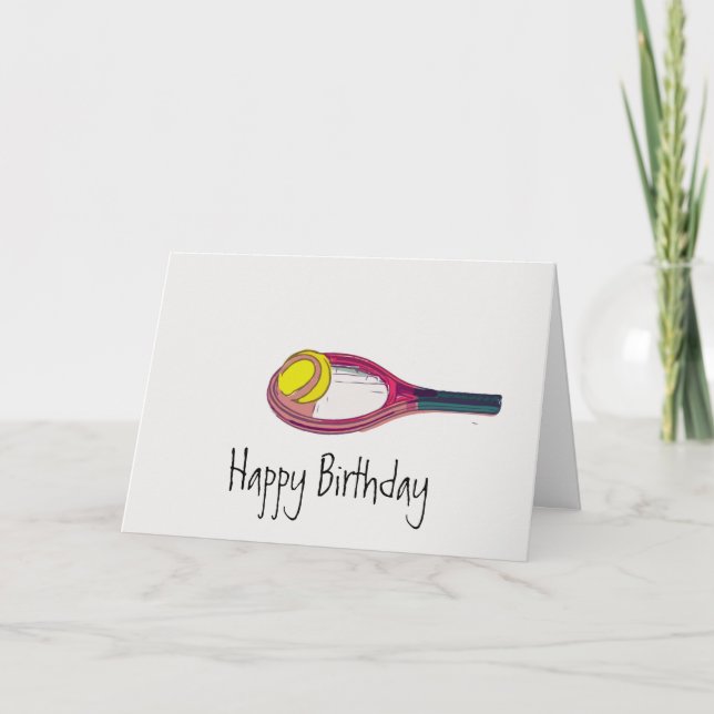 Tennis ball and racket happy birthday card (Front)