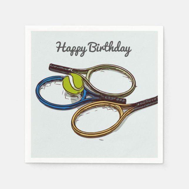 Tennis ball and racket Happy Birthday  Napkin (Front)