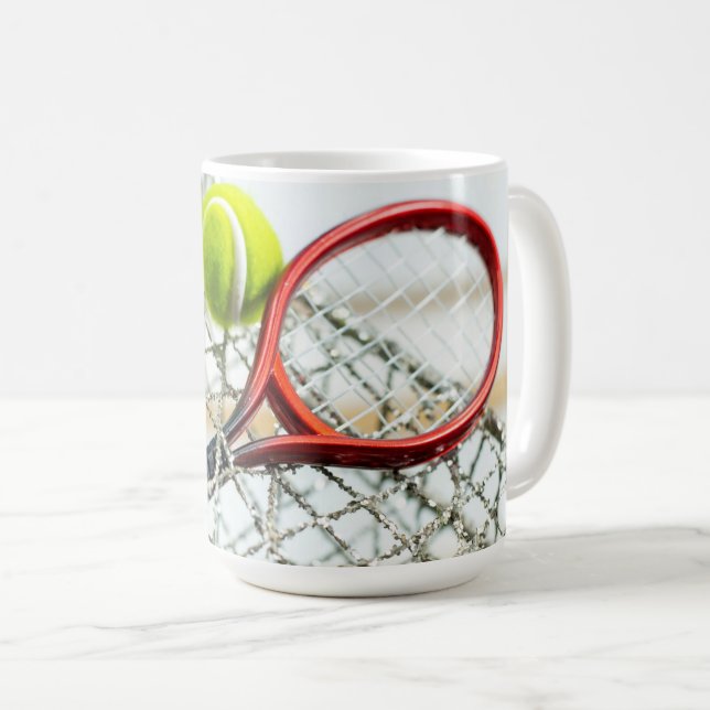 Tennis ball and racket life is better on the court coffee mug (Front Right)