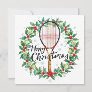 Tennis Ball  and Racket Merry Christmas Holiday Card