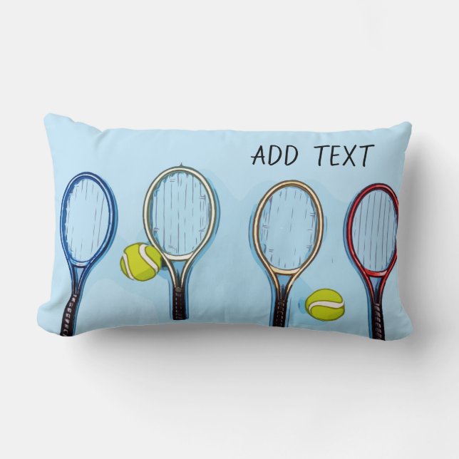Tennis ball and racket on blue background lumbar cushion (Front)