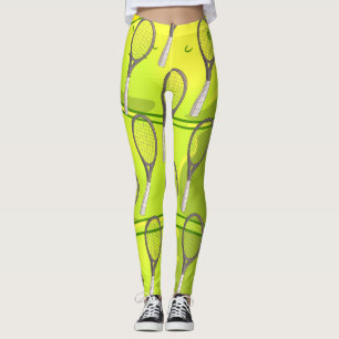 Tennis ball and Racket on yellow  Leggings