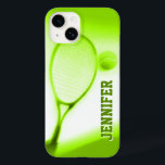 Tennis ball and racket sports green iphone case<br><div class="desc">Tennis sporting case for iphone.  Personalise this item with your name. This example reads Jennifer.  This original unique artwork was photographed and designed by Sarah Trett for www.mylittleeden.com</div>