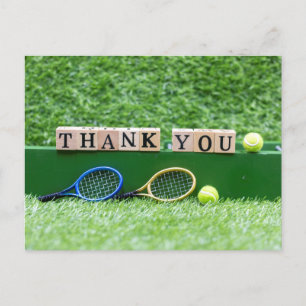 Tennis ball and racket  Thank you coach or player  Postcard