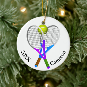 Tennis Ball and Rackets Christmas Ceramic Tree Decoration