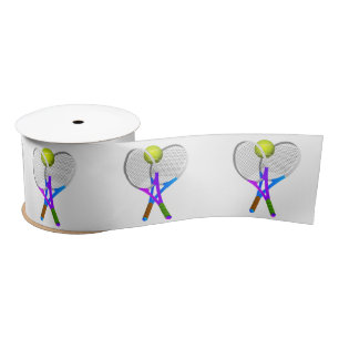 Tennis Ball and Rackets Satin Ribbon