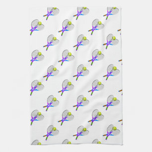 Tennis Ball and Rackets Tea Towel