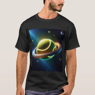 Tennis Ball As Saturn Planet, Sporty Space Design T-Shirt