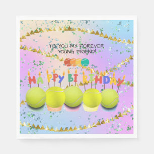 Tennis ball  balloon with happy birthday colourful napkin