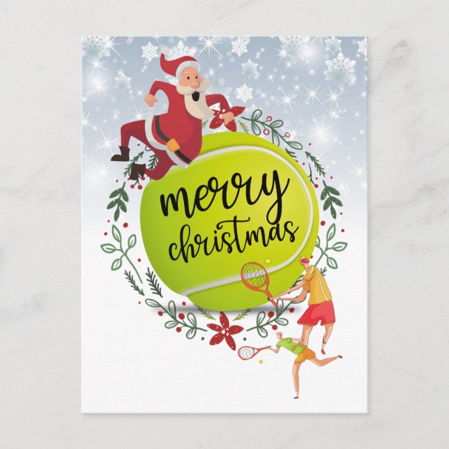 Tennis Ball behind Santa Claus Merry Christmas  Holiday Postcard (Front)