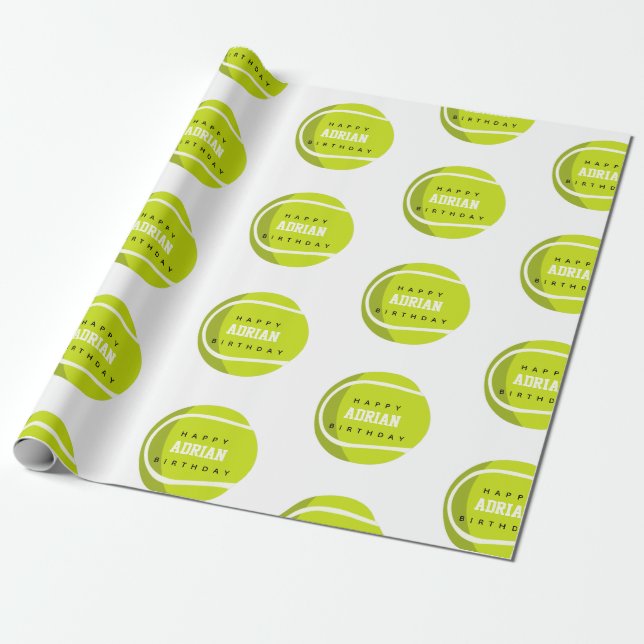 Tennis Ball Birthday Party Custom Name Wrapping Paper (Unrolled)