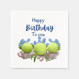 Tennis ball birthday with flowers for Player  Napk Napkin