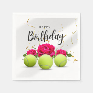 Tennis ball birthday with flowers for Player Napkin