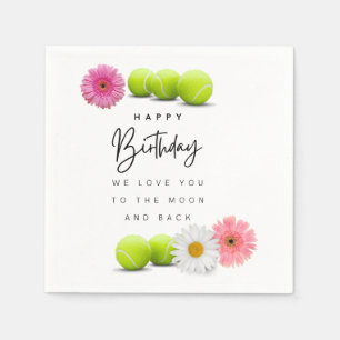 Tennis ball birthday with flowers love to moon  napkin