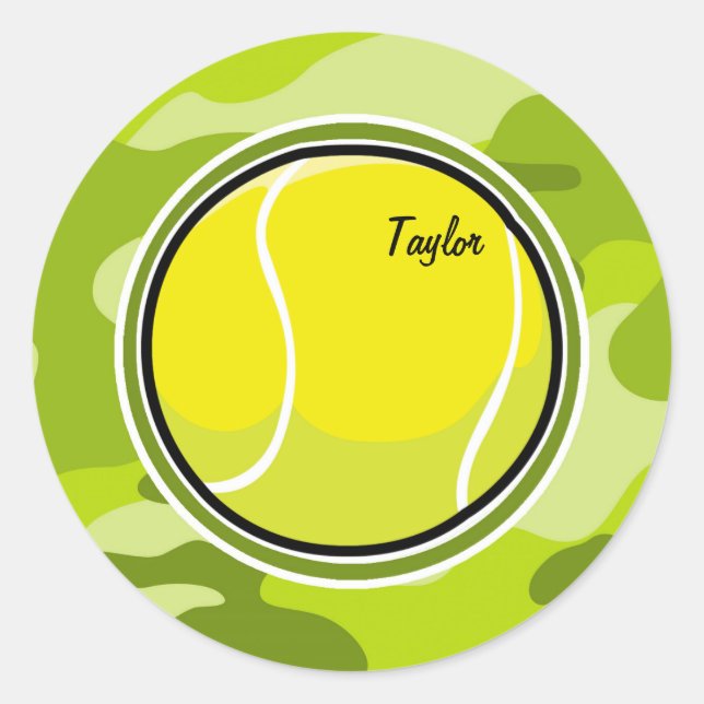 Tennis Ball; bright green camo, camouflage Classic Round Sticker (Front)