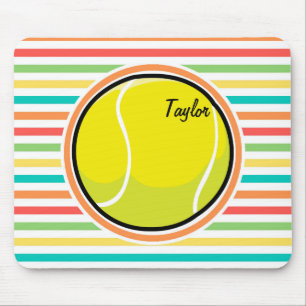 Tennis Ball; Bright Rainbow Stripes Mouse Mat