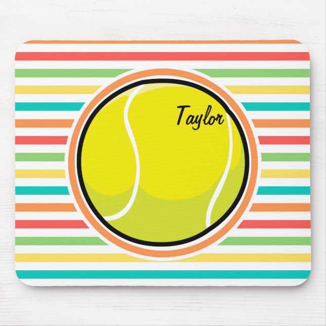 Tennis Ball; Bright Rainbow Stripes Mouse Mat (Front)